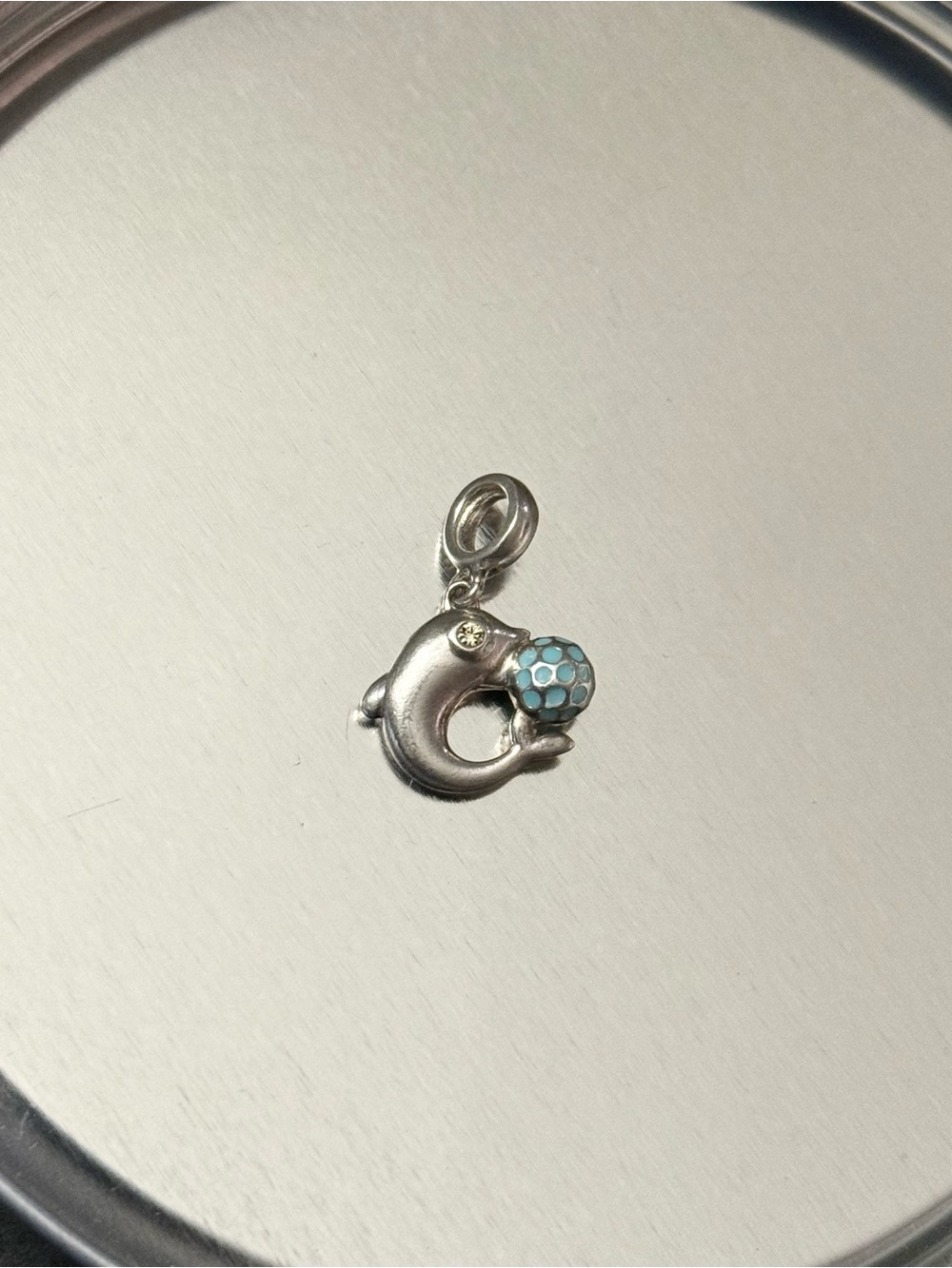 Chamilia sterling silver & crystal Dolphin Light Blue Enamel Ball dangle charm